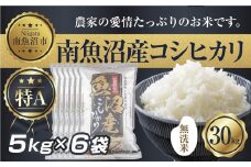 【令和7年産】 ｜無洗米｜新潟県 南 魚沼産 コシヒカリ お米 5kg ×6袋 計30kg（お米の美味しい炊き方ガイド付き）【2025年10月中旬より順次発送予定】