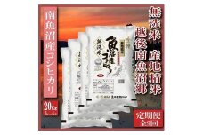 【令和7年産】【定期便】無洗米20Kg×全9回　越後南魚沼郷  南魚沼産コシヒカリ（5kg×4袋）【2025年10月上旬より順次発送予定】