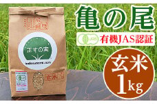 亀の尾 1kg 玄米 有機JAS認証 Oryza Jozucana Satonaya【正すの実】