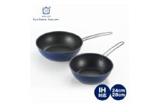 栗原はるみ＜IH対応＞深型フライパン 24cm&28cm(ネイビー) 2個セット 新潟県 弥彦村_ディープパン ワイヤーハンドル フライパン キッチン用品 調理器具 一人暮らし 新生活 【1356752】