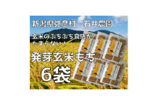 ぷちぷち食感がたまらない「発芽玄米餅」　6袋　新潟県弥彦村産「こがねもち」100%使用【1554475】