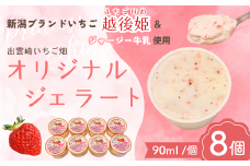 【越後姫 いちご】オリジナルジェラート（90ml 8個） カップアイス 新潟県 ブランドいちご イチゴ  ジャージー牛乳 ドライいちご 苺 新潟県 出雲崎町