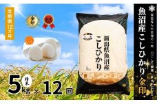 【12ヶ月定期便】令和7年産新米 魚沼産コシヒカリ「金印」高食味米 5kg×全12回