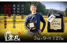 【令和7年産新米】【農家直送】豪雪地・津南町の米農家夫婦が育てた特別栽培魚沼コシヒカリ 3kg×9回（計27kg）