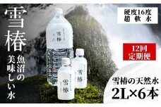 【 定期便 12ヶ月 】 水 ( 2L × 6本 ) × 12回 雪椿の天然水 津南 国産 | 天然水 みず 飲料 飲料水 ミネラルウォーター 軟水 備蓄 備蓄水 防災 新潟県 津南町