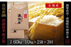 【2025年産新米】【3ヶ月定期便】合計60kg（20kg×3回） 県認証 魚沼産新之助