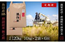 【2025年産新米】【6ヶ月定期便】合計120kg（20kg×6回） 県認証 魚沼産新之助