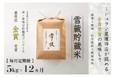 【 令和7年産 新米 予約 】 定期便 5kg ×12ヶ月 雪蔵貯蔵米 金賞受賞 魚沼産コシヒカリ 雪と技 農薬5割減・化学肥料5割減栽培　藤ノ木株式会社