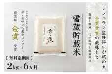 【 令和7年産 新米 予約 】 定期便 2kg ×6ヶ月 雪蔵貯蔵米 金賞受賞 魚沼産コシヒカリ 雪と技 農薬5割減・化学肥料5割減栽培　藤ノ木株式会社