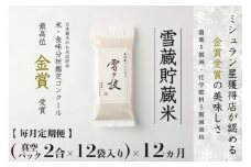 【 令和7年産 新米 予約 】 定期便 〔 真空パック 2合 ×12袋〕×12ヶ月 雪蔵貯蔵米 金賞受賞 魚沼産コシヒカリ 雪と技 農薬5割減・化学肥料5割減栽培　藤ノ木株式会社