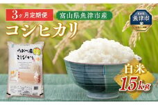 【3ヶ月定期便】富山県 魚津市産米「コシヒカリ」15kg（5kg×3袋）｜3ヶ月定期便 3回 3ヶ月 こしひかり こめ コメ お米 おこめ 白米 精米 雪解け水 香り うまみ あまみ 冷めても 美味しい おにぎり お弁当 高品質 魚津市 ※北海道・沖縄・離島への配送不可