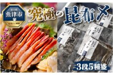 究極の昆布〆、3段5種盛（急速冷凍品）魚卸問屋はりたや 富山県魚津市 昆布締め こぶじめ 刺身 天然昆布