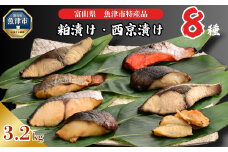 【冷凍・小分け】 粕漬け 西京漬け 4種ずつ 8種セット 32パック（ ブリ 銀ダラ 紅鮭 ふぐ サワラ メダイ ）｜ 天然ぶり 鰤 銀だら 銀鱈 鮭 しゃけ サケ サーモン さわら フグ 味噌漬け かす漬け 魚貝類 魚介類 海鮮 北陸 富山県 富山湾 魚津市 送料無料
