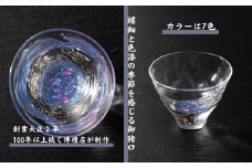 【ブルー（海）】創業大正2年、100年以上続く佛檀店が制作。手作り吹きガラス『halo』に螺鈿と色漆で作成。季節感を感じ取れるポップな御猪口 ※北海道・沖縄・離島への配送不可