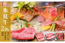 【定期便 （全３回）】氷見牛  ステーキ用＆ すき焼き用＆ 焼肉用 