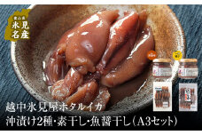 越中氷見屋　ホタルイカ沖漬け2種・素干し・魚醤干し（A3セット）〈冷凍〉 