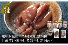 越中氷見屋　ホタルイカ沖漬け4種・甘酢漬け・素干し・魚醤干し（B1セット）〈冷凍〉 