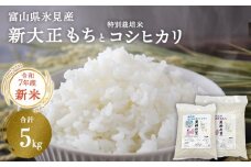 〈令和7年産〉富山県氷見産 新大正もち（3kg）と特別栽培米 コシヒカリ（2kg）のセット ＜2025年10月中旬以降順次発送＞ | お米 白米 精米 氷見 富山 米 国産 特別栽培 エコファーマー 数量限定 コシヒカリ こしひかり 人気 お取り寄せ 減農薬 減化学肥料 安心 安全 環境にやさしい 農家直送 天神の里 餅 米 もち米 おこわ 新大正糯 希少 品種