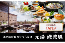氷見温泉郷 なだうら温泉 元湯 磯波風 宿泊補助券 4万円分 富山県 氷見市 旅行 観光 宿泊 温泉 宿泊券 クーポン チケット 海鮮