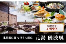 氷見温泉郷 なだうら温泉 元湯 磯波風 宿泊補助券 4万円分 富山県 氷見市 旅行 観光 宿泊 温泉 宿泊券 クーポン チケット 海鮮