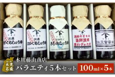 本川藤由商店　バラエティ5本セット（海鮮熟成さしみしょうゆ・別選こいくち・別選うすくち・海鮮丼漬早わざのたれ・豆富醤油） 富山県 氷見市 醤油 調味料 詰め合わせ