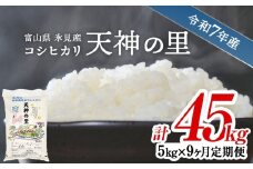 【特別栽培米】 〈9ヶ月定期便〉 令和7年産 富山県産 特別栽培米 コシヒカリ 天神の里５kg 無洗米　|　お米 白米 精米 氷見 富山 米 国産 定期便 9ヶ月 毎月 45kg 特別栽培 エコファーマー 数量限定 コシヒカリ こしひかり 特別栽培米 安心 環境にやさしい 農家直送 節水 防災 新米