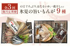 【定期便全３回隔月お届け】 「のどぐろ」「氷見ぶり」「ほたるいか」「氷見産一夜干し」氷見の旨いもんが９種！ 
