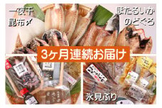 【3ヶ月連続お届け】氷見堀与 一夜干・昆布〆刺身・海の幸詰合＜氷見鰤・蛍いか・のどぐろ入＞ 