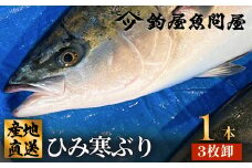 ひみ寒ぶり1本（3枚おろし)  富山県 氷見 氷見漁港 能登 寒ブリ １本 天然鰤 処理 ３枚卸 釣屋魚問屋 天然 鮮魚 ブリ 産地直送