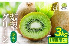 訳あり翡翠グリーン3kg（小玉、擦り傷、日焼け） 数量限定 希少 国産 甘い 氷見キウイランド 富山県 氷見市