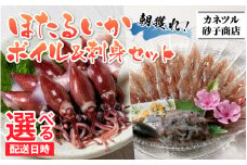 【先行予約】ほたるいか ボイル＆刺身セット※着日指定は備考欄へ 【26年3月中旬以降順次発送】カネツル砂子商店【冷蔵 ホタルイカ 旬 朝どれ おつまみ 期間限定 海鮮 ボイル 刺身 ほたるいか 蛍烏賊 ボイルほたるいか 富山県 富山 富山県産 魚介類 いか イカ 烏賊 定置網 春の風物詩   】