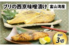 ブリの西京味噌漬け / 90g×3切 　【川村水産 切り身 天然ぶり 寒ブリ 下味冷凍 長期保存 おかず お弁当 1人暮らし 味噌漬け 旬 鮮魚 出世魚 富山県 滑川市 すべらない街】
