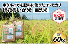 【先行予約】【新米】ほたるいか米（無洗米20kg）×3回 計60kg【3ヶ月定期便】 25年10月開始【訳あり 米 コシヒカリ こしひかり ほたるいか ホタルイカ お米 ブランド米 富山 滑川】