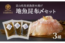 [№5313-0487]黒部漁港 〈地魚昆布〆3種セット〉 産地直送 旬 魚介 魚 さかな 詰め合わせ 冷凍　/富山県黒部市