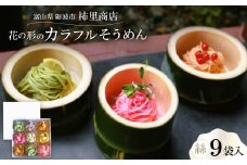 富山県砺波市　180年の技法を伝承した手延べ麺(花の形のカラフルそうめん)　柿里商店「絲9袋入」【1611142】