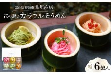 富山県砺波市　180年の技法を伝承した手延べ麺　花の形のカラフルそうめん　柿里商店「絲6袋入」【1611630】