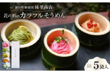 富山県砺波市　180年の技法を伝承した手延べ麺　花の形のカラフルそうめん　柿里商店「絲5袋入」【1616707】