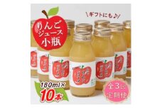 ＜毎月定期便＞りんごジュース　小瓶10本入りギフト(180ml×10本)全3回【4059679】
