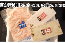 白えび3種セット（刺身、昆布締め、殻付き）