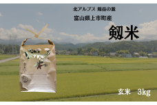 【令和7年産】上市町産コシヒカリ「剱米」（玄米）3kg　 [ソムリエH 富山県 上市町 32280235-r6-02] 　お米 コメ ご飯 ごはん 玄米ご飯 玄米ごはん こしひかり