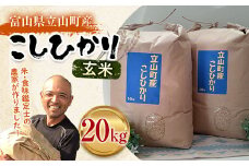 米 富山県立山町産 こしひかり 玄米 10kg×2袋 計20kg 横山ファーム 富山県 立山町 F6T-617