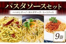 パスタソースセット （ペペロンチーノ、カルボナーラ、ミートソース 各3袋） 3人前 イタリアン 手軽 本格的 風味豊か シンプル 濃厚 コク 旨み ディナー F6T-714