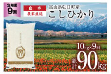 【9ヶ月定期便】米 こしひかり 精米 10kg 計 90kg[有限会社 クリーンみず穂 富山県 朝日町 34310352] お米 コシヒカリ コメ ご飯 ごはん 白米 農家 直送 一等米