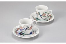 九谷焼　組珈琲碗　色絵花鳥絵変図