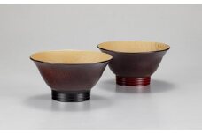 山中漆器　欅飯椀　ペア（波紋黒筋溜内白・波紋朱筋溜内白）