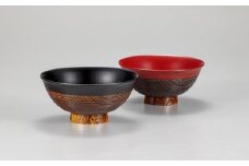 山中漆器　欅飯椀　拭漆塗分　ペア（黒・朱）