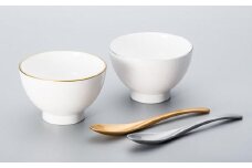 山中漆器　渕金銀木目乱筋汁椀（白）　ペア　（金銀かゆスプーン付き）