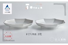九谷焼 磁器白九谷「8寸八角皿」2枚セット 縁錆 おさら さら 普段使い 