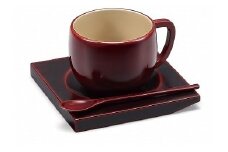 輪島塗　コーヒーカップ（溜、角型）