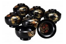 輪島塗　煮物椀（花の丸蒔絵、黒）